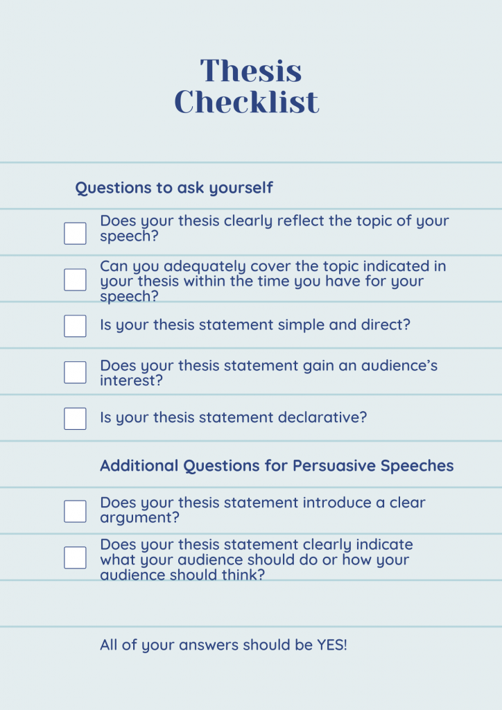 Checklist for writing a strong thesis statement